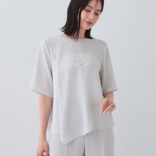 インディヴィ（INDIVI）/【日本製／トリアセテート混】アシメラインブラウス