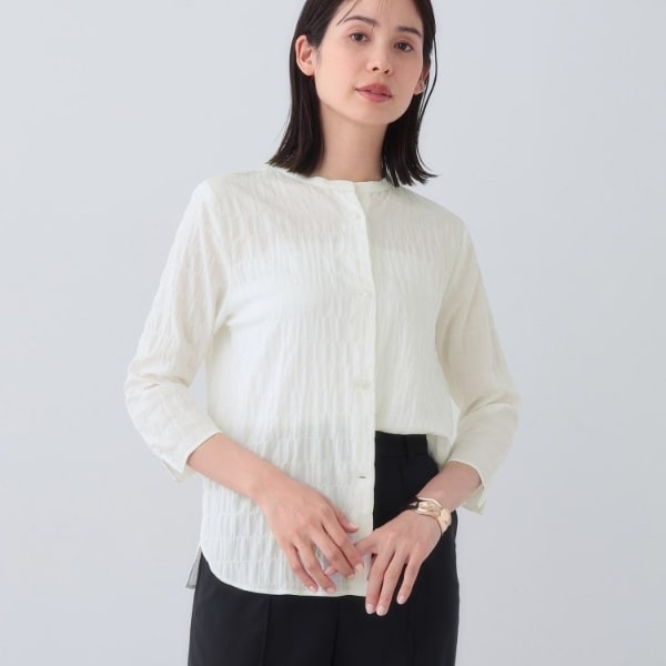 インディヴィ（INDIVI）/【日本製／サッカー素材】バンドカラーブラウス