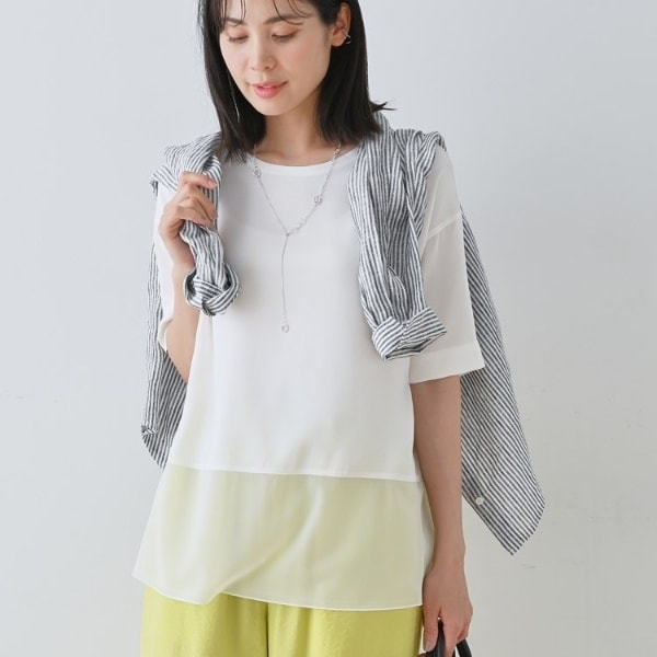 インディヴィ（INDIVI）/【洗える】裾シアー半袖トップス_1