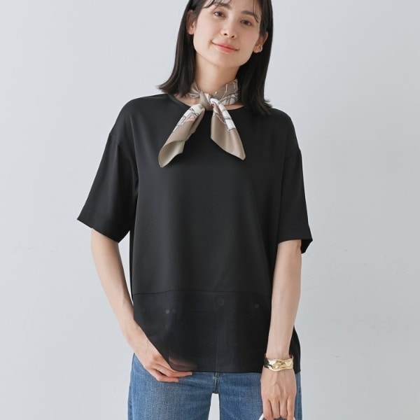 インディヴィ（INDIVI）/【洗える】裾シアー半袖トップス_3