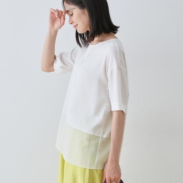 インディヴィ（INDIVI）/【洗える】裾シアー半袖トップス_6