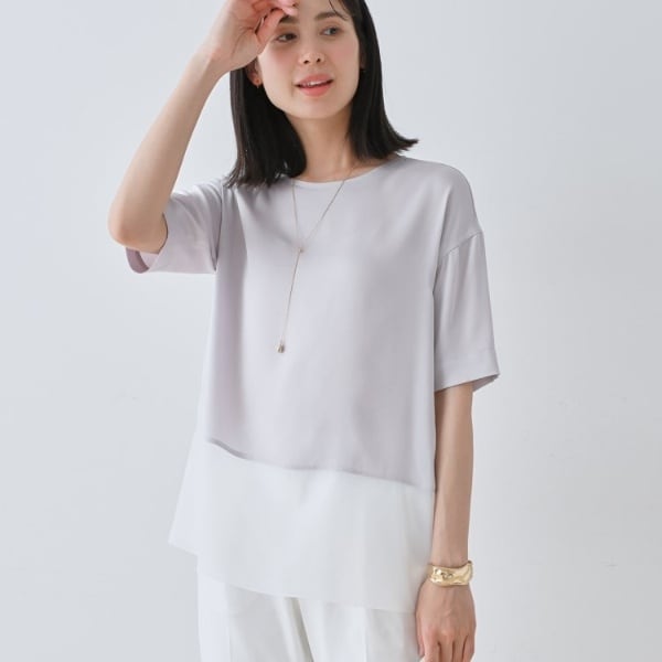 インディヴィ（INDIVI）/【洗える】裾シアー半袖トップス_9