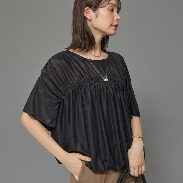 インディヴィ（INDIVI）/【洗える／体型カバー】シャーリングシアートップス