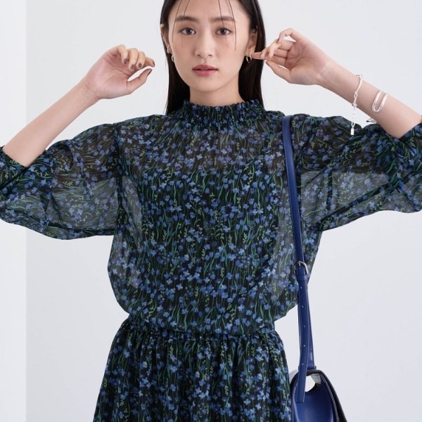 インディヴィ（INDIVI）/【秋映え柄セットアップ可能】フラワーシフォンブラウス
