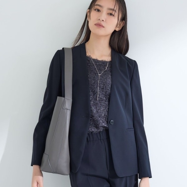 インディヴィ（INDIVI）/【洗える／UVケア】ストレッチノーカラージャケット