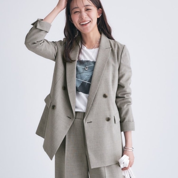 インディヴィ（INDIVI）/【洗える／セットアップ可能】凹凸ストレッチ素材ダブルジャケット