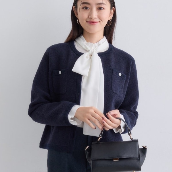 インディヴィ（INDIVI）/【ミニブークレ素材】ジャケットライクカーディガン