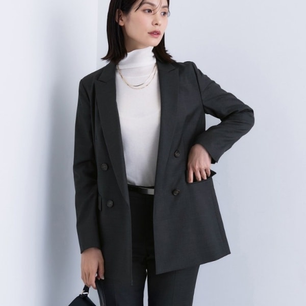 インディヴィ（INDIVI）/【日本製／スーツ／通勤】シルクウールストレッチ ダブルジャケット