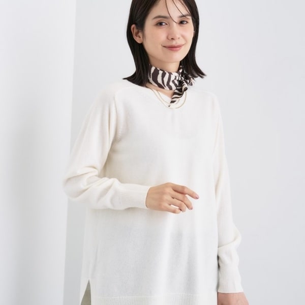 インディヴィ（INDIVI）/【洗える／チュニック丈／カシミヤ混】スリットデザインVネックニット 6,188円