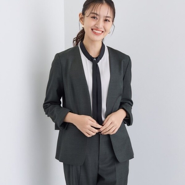 インディヴィ（INDIVI）/【日本製／スーツ／通勤】シルクウールストレッチ ノーカラージャケット