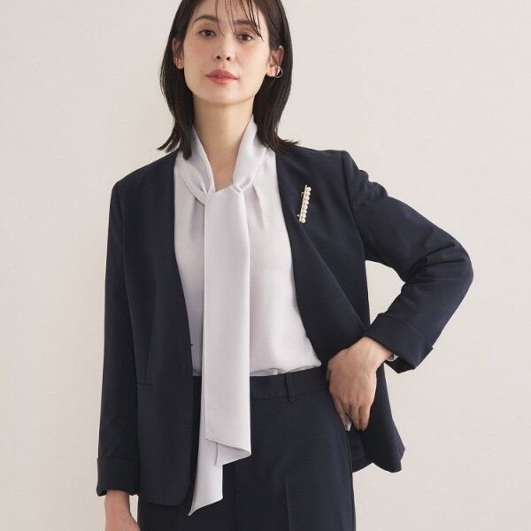 インディヴィ（INDIVI）/【通勤スーツ／洗える】ストレッチカラーレスジャケット_7
