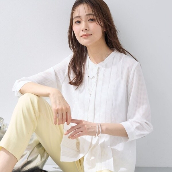 インディヴィ（INDIVI）/【洗える／大人シアー】タックプリーツ7分袖ブラウス_1