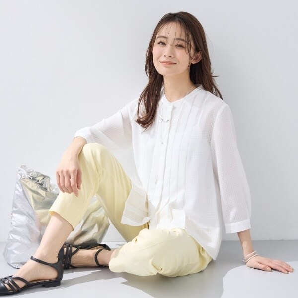 インディヴィ（INDIVI）/【洗える／大人シアー】タックプリーツ7分袖ブラウス_4