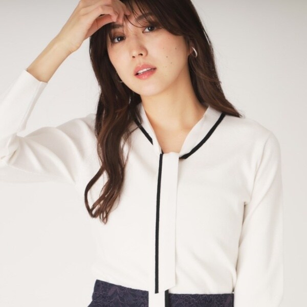 クード シャンス（COUP DE CHANCE）/【洗える】配色ボウタイのニットトップス