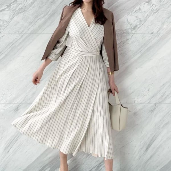 クード シャンス（COUP DE CHANCE）/【洗える】ストライプ柄 カシュクールワンピース