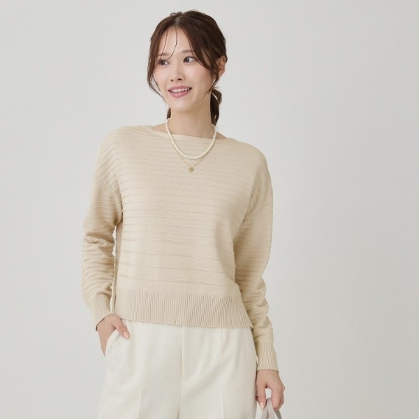 クード シャンス（COUP DE CHANCE）/【手洗い可／日本製】地柄ボーダーのニットトップス
