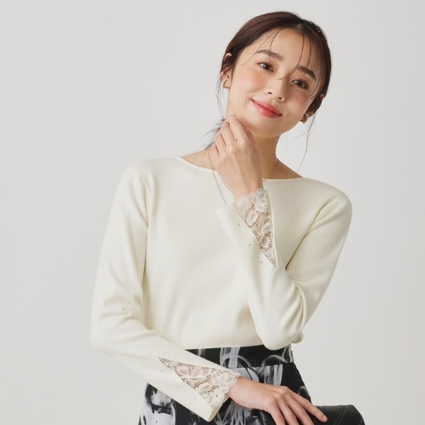 クード シャンス（COUP DE CHANCE）/【手洗い可／袖口レース】ハイゲージのコンパクトニット