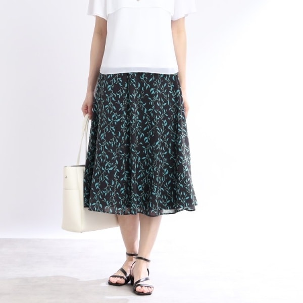 ◆ 新品 ◆ Reflect リーフプリントスカート セール】【着映えスカート/WEB限定カラーあり／洗える】リーフ
