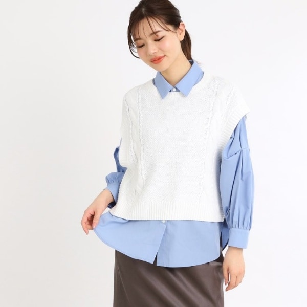 リフレクト（Reflect）/【夏SALE／E‐QUALITY／手洗い可】ケーブル編みニットベスト＋シャツセット