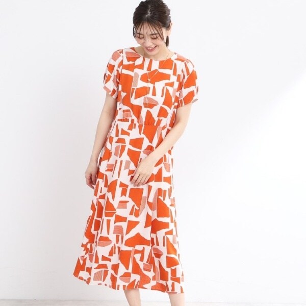 リフレクト（Reflect）/【WEB先行カラーあり／マシンウォッシュ可】幾何モチーフプリントワンピース