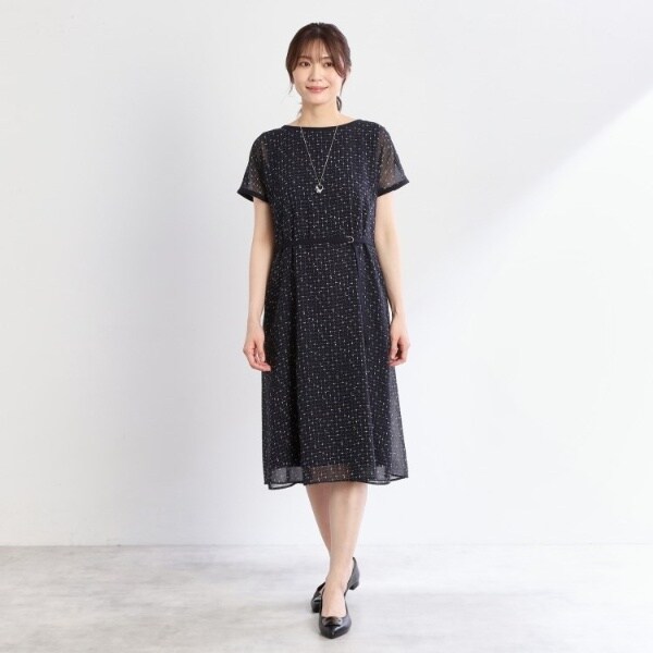 リフレクトワンピース 手洗い可】フィットアンドフレアワンピース（ミドルワンピース