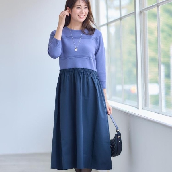 ドレープオールインワン 大きい襟 胸元フリル バルーン袖 七分袖