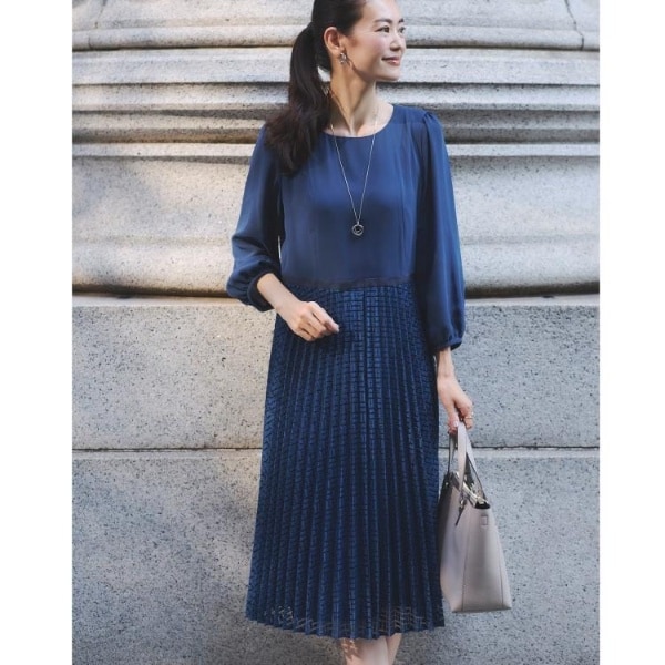 リフレクト（Reflect）/【フォーマル／入卒／一枚で着映え◎】シフォン×幾何柄レースプリーツワンピース