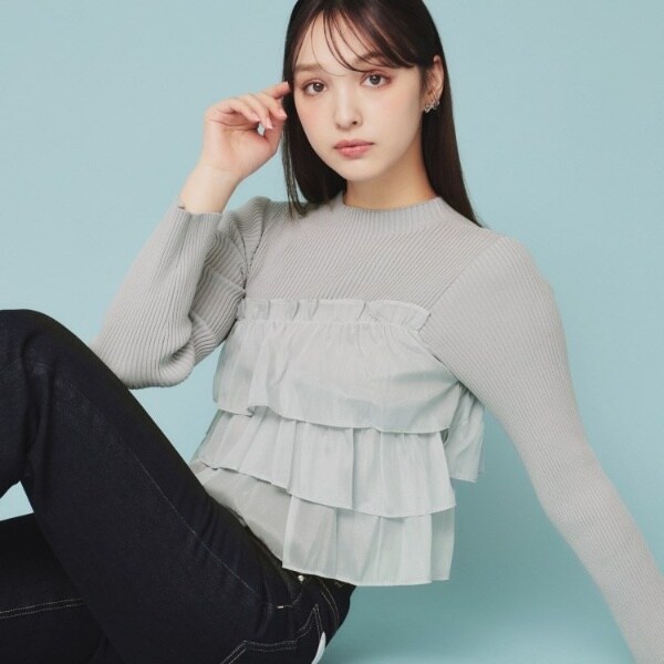 【NEW】インデックス（index）/《5color》ティアードフリルリブニット【洗濯機洗い可】の通販は 5,095円