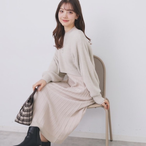 【NEW】インデックス（index）/ラメフェザープルオーバーセット ニットワンピース【洗濯機OK】《XS〜LL》