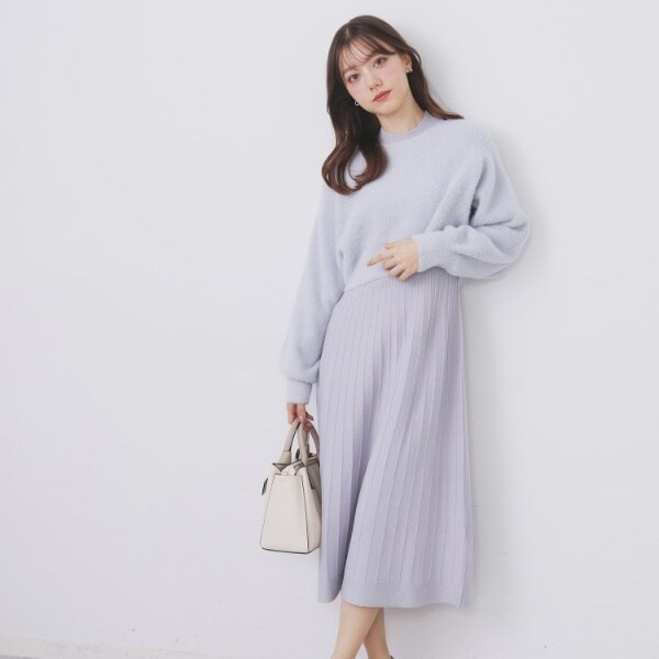 【NEW】インデックス（index）/ラメフェザープルオーバーセット ニットワンピース【洗濯機OK】《XS〜LL》