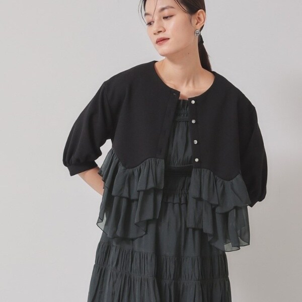 スーナウーナ（SunaUna）/【裾シフォン／パフスリーブ】ペプラムブルゾン