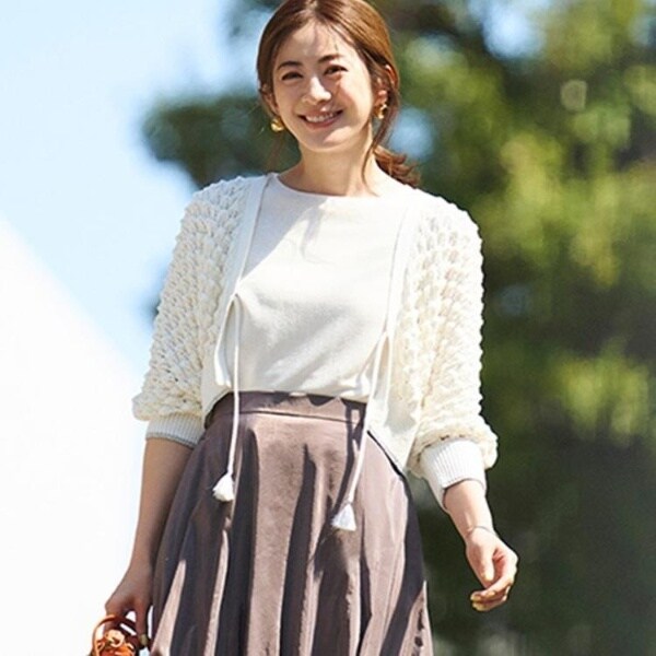 スーナウーナ（SunaUna）/【透かし編み／ラメ入り】ドルマンスリーブボレロ