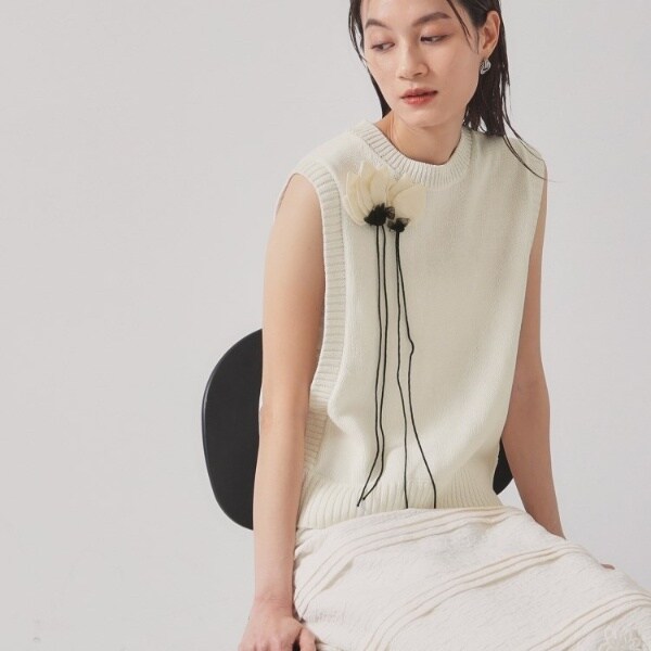 スーナウーナ（SunaUna）/【オリエンタルモチーフ／コサージュ付き】レイヤードニット