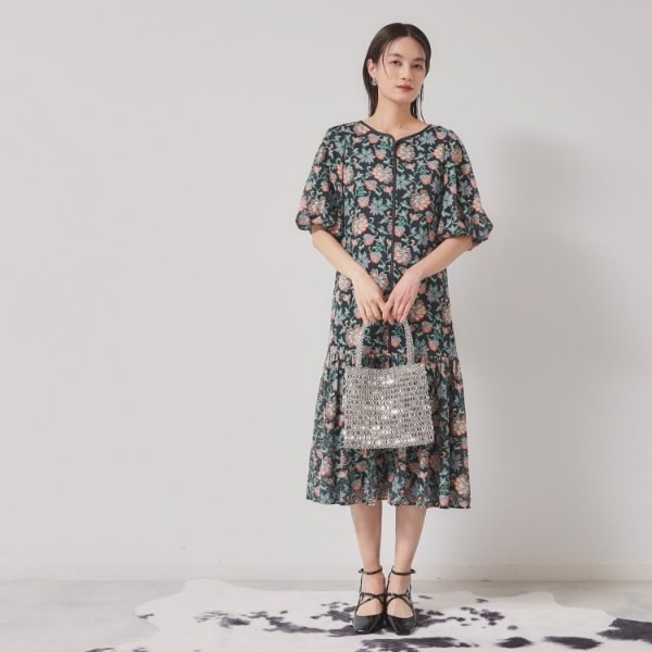 スーナウーナ（SunaUna）/【オパールレース／パフスリーブ】ティアードワンピース