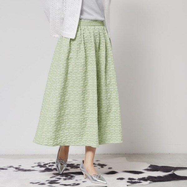 スーナウーナ（SunaUna）/【花柄ジャカード／ふんわり】タックフレアスカート