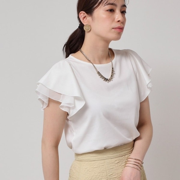 スーナウーナ（SunaUna）/【接触冷感／S〜Lサイズ展開】シフォン使いフレアスリーブカットソー