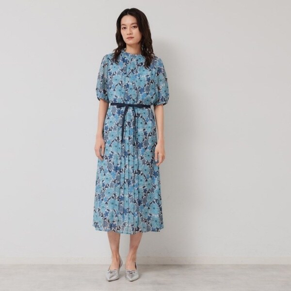 SunaUna　レースプリント花柄ワンピース40(L)ブルー SunaUna レースプリント花柄ワンピース40(L)ブルー スーナウーナ