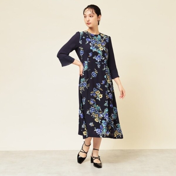 日本製 スーナウーナ 夏 花 花柄 ワンピース 草花 大人 黒 ブラック