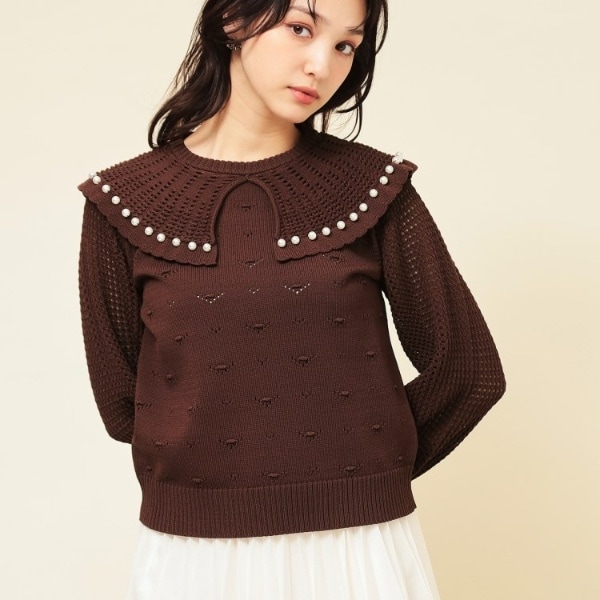 スーナウーナ（SunaUna）/【COLLECTION LINE】透かしパール調ニット