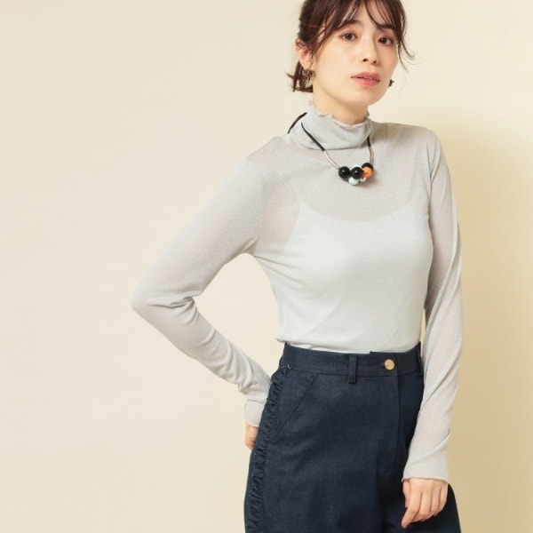 スーナウーナ（SunaUna）/【ラメ／シアー】ハイネックカットソー