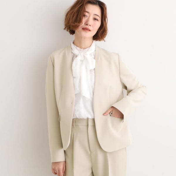 グローブ（grove）/【マシンウォッシュ／防シワ】Wクロスノーカラージャケット