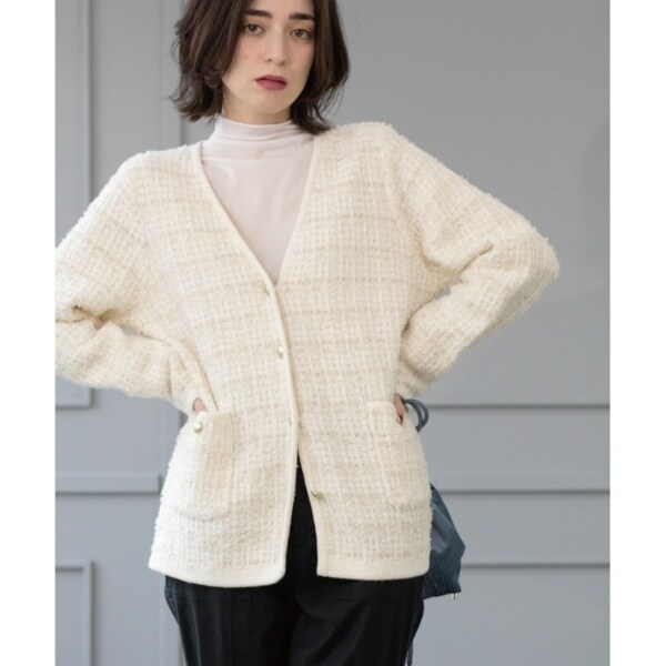 オペークドットクリップ（OPAQUE．CLIP）/ツイードライクVニットカーディガン【洗濯機洗い可】の通販は 5,501円