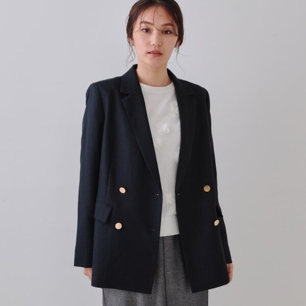 【NEW】オペークドットクリップ（OPAQUE．CLIP）/金ボタンダブルテーラードジャケット【洗える】