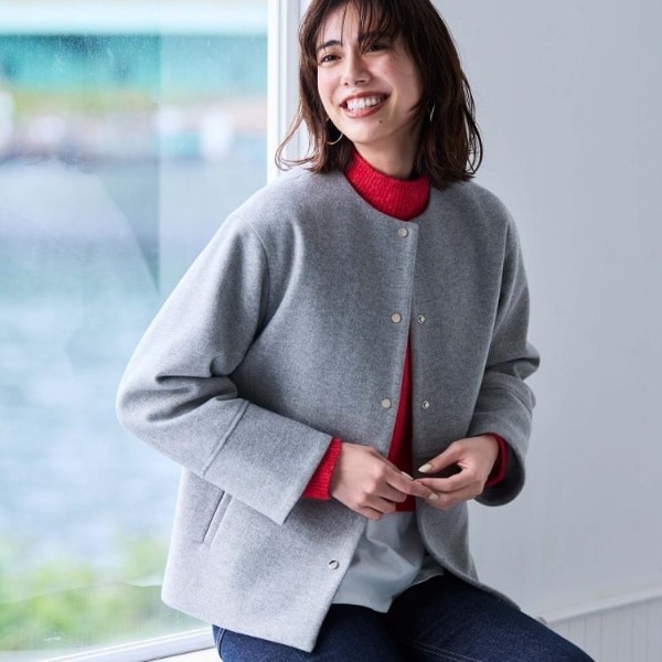 オペークドットクリップ（OPAQUE．CLIP）/ウールライクメルトンノーカラーコート【洗濯機洗い可】