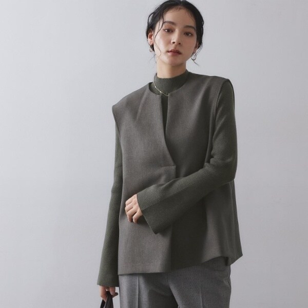 オペークドットクリップ（OPAQUE．CLIP）/《ツインセット》ベスト×リブニット【洗濯機OK】