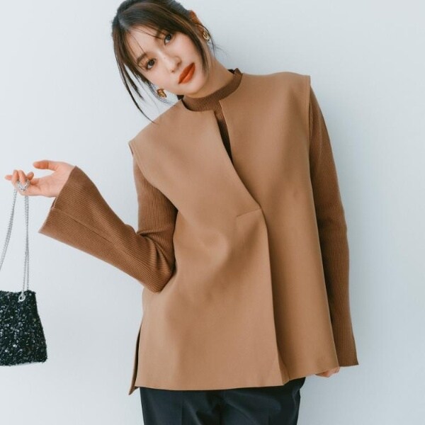 オペークドットクリップ（OPAQUE．CLIP）/《ツインセット》ベスト×リブニット【洗濯機OK】