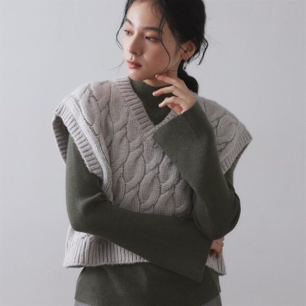 オペークドットクリップ（OPAQUE．CLIP）/《ツインセット》ベスト×リブニット【洗濯機OK】