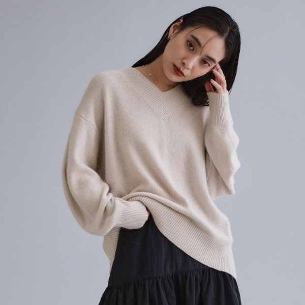 オペークドットクリップ（OPAQUE．CLIP）/【es】フラッフィーウールVネックニット【洗濯機OK】