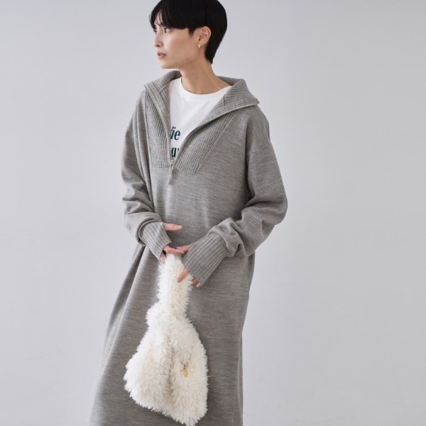 オペークドットクリップ（OPAQUE．CLIP）/ハーフジップニットワンピース【洗濯機OK】