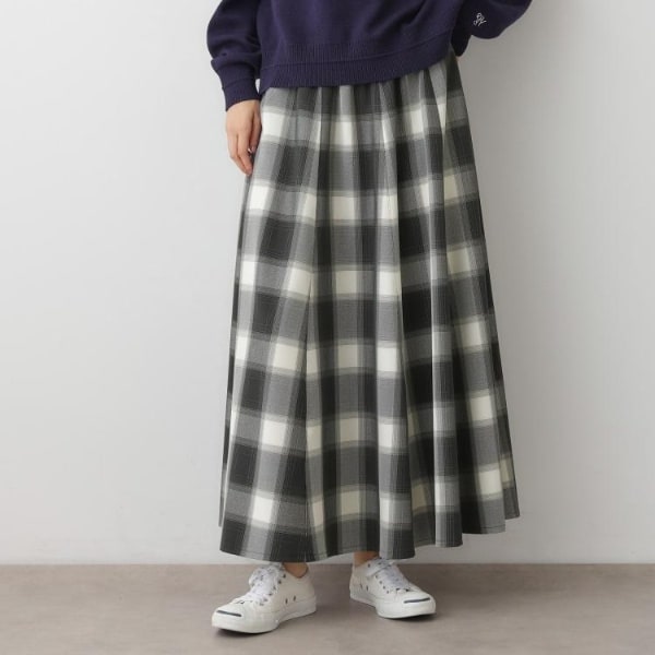 デッサン（Dessin）/【洗える・ウエストゴム】チェック柄フレアスカート